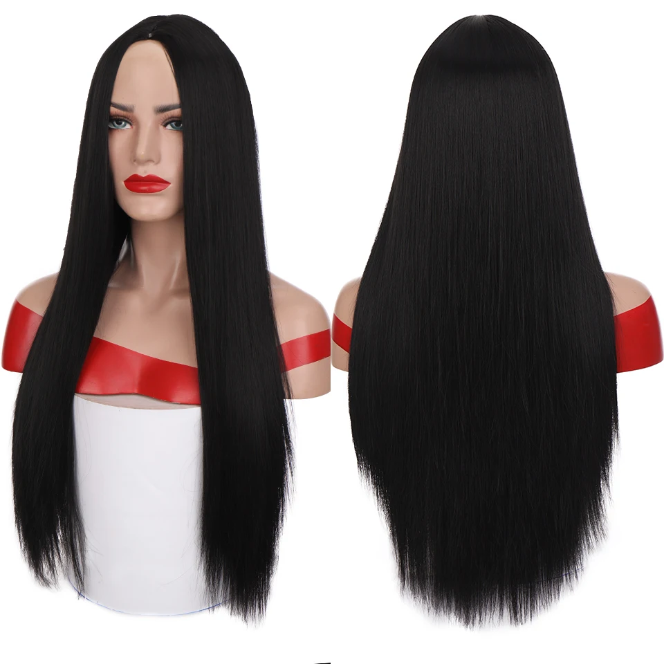 SHANGKE Synthetic Cosplay Wig Long Straight Middle Part Hair Blonde Pink Black Heat Resistant Fiber Long Hair Wigs For Women