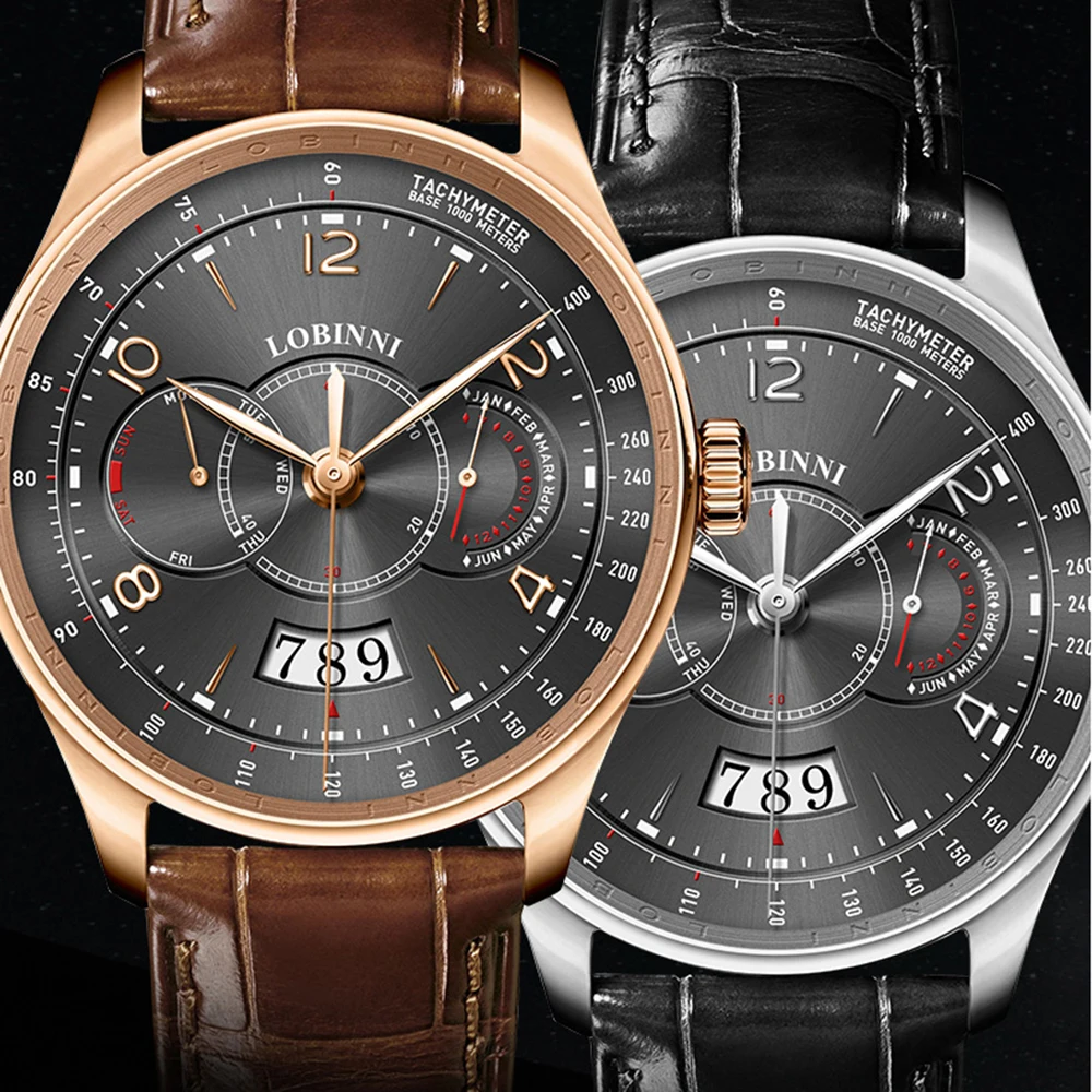 luxury brand mens automatic watches,men wrist watch LOBINNI Switzerland man mechanical wristwatch waterproof clock reloj hombre