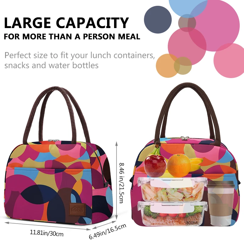 Aosbos Fashion Portable Cooler Lunch Bag Thermal Insulated Travel Food Tote Bags Print Picnic Lunch Box Bag for Men Women Kids