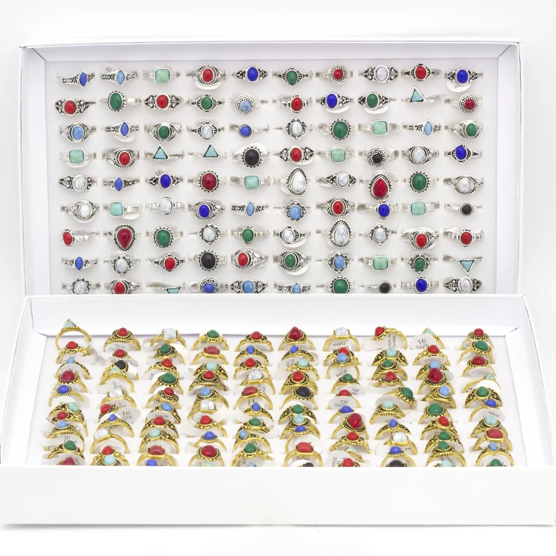 50pcs/lot Women's Bohemia Style Rings Antique Silver Color Stone Jewelry Finger joint ring Dropshipping Party Gifts