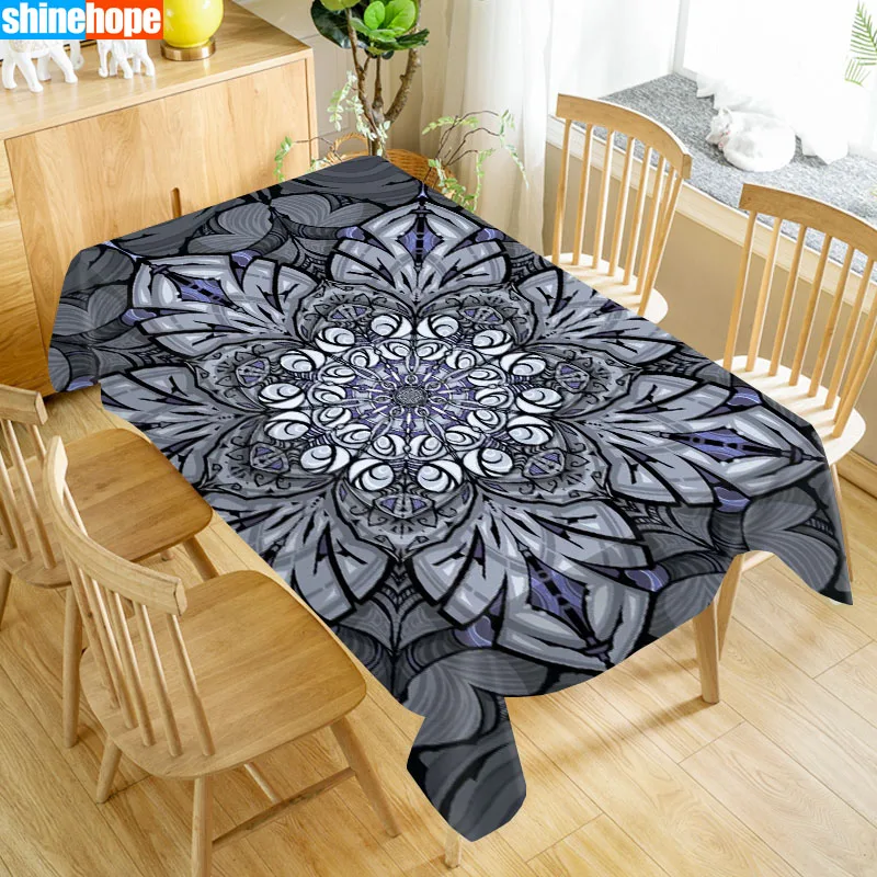 Mandala Pattern Tablecloth Waterproof Fabric Rectangular Dust-proof Table Cover For Party Home Decor TV Covers