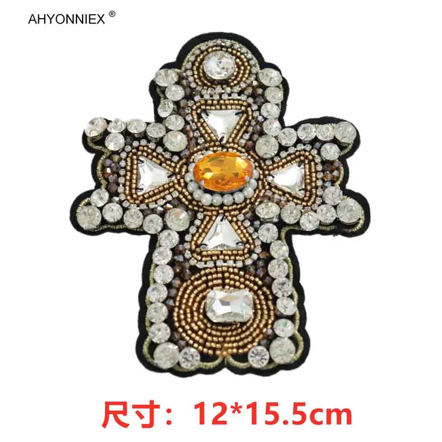 AHYONNIEX 1 Piece Drill beads Crystal Heavy Industry Heart Cloth Stickers Handmade Cross Cloth Stickers Bag Shoes Accessories