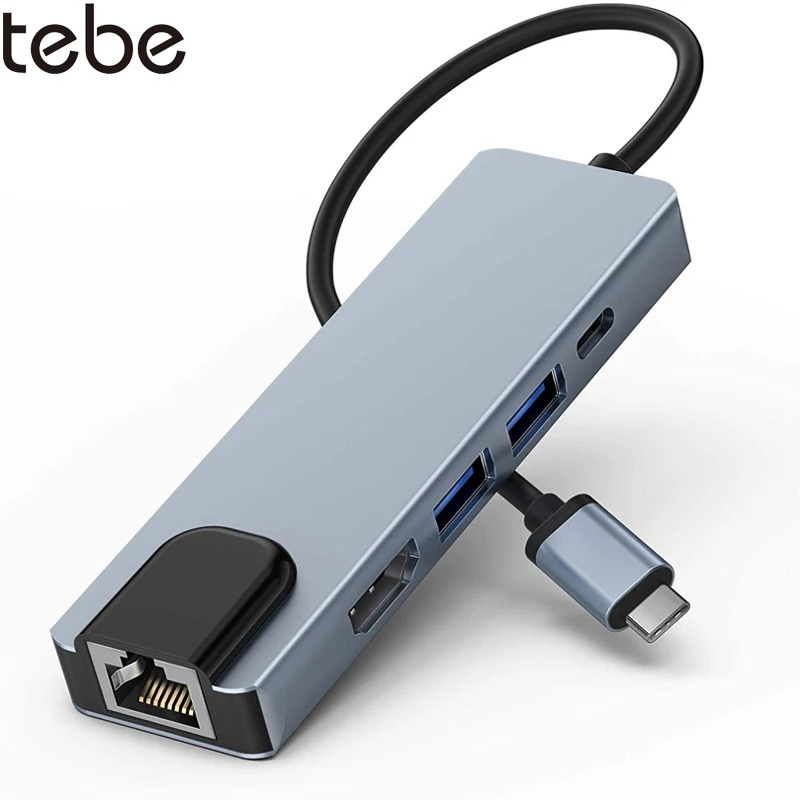 Tebe Type-c HUB USB-C to HDMI-Compatible USB3.0 Gigabit LAN Ethernet Docking Station Multi-Function USB C Hub For Macbook Dell