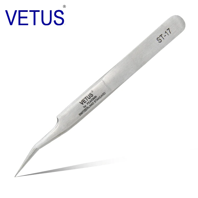 VETUS ST-17 (115mm) High Precision Tweezers Stainless Steel Non-magnetic Acid-proof Pincers  Eyelashes Beauty Manicure Tools