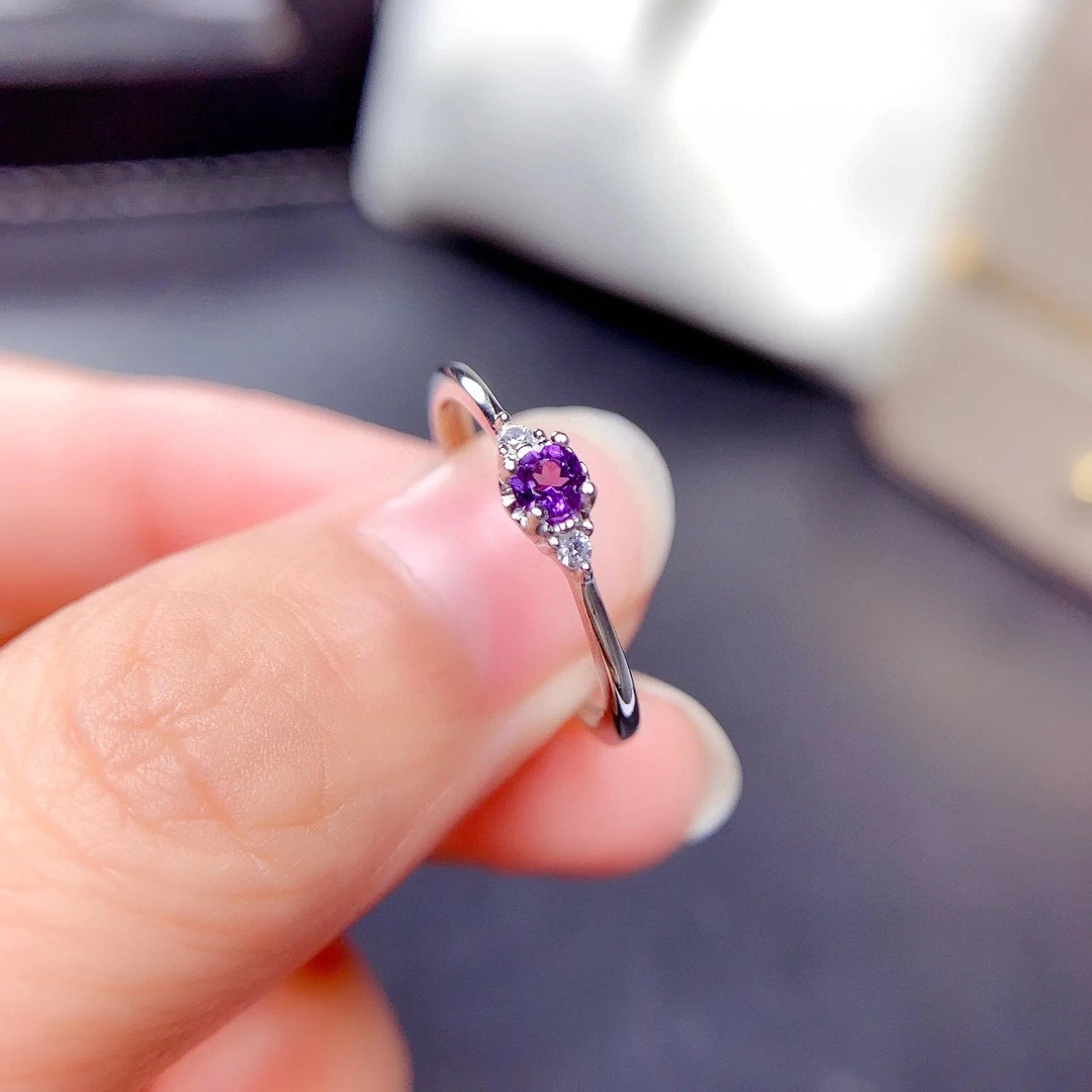 Chic but Beautiful Natural Purple Amethyst Gemstone Trendy Ring for Women Real 925 Sterling Silver Charm Fine Jewelry