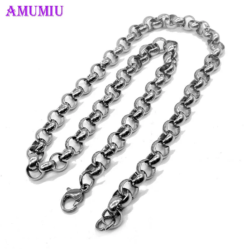 AMUMIU Stainless Steel Necklace bracelet set Link Chain for Men Women Pendant Match Basic section Hip Hop Jewelry set