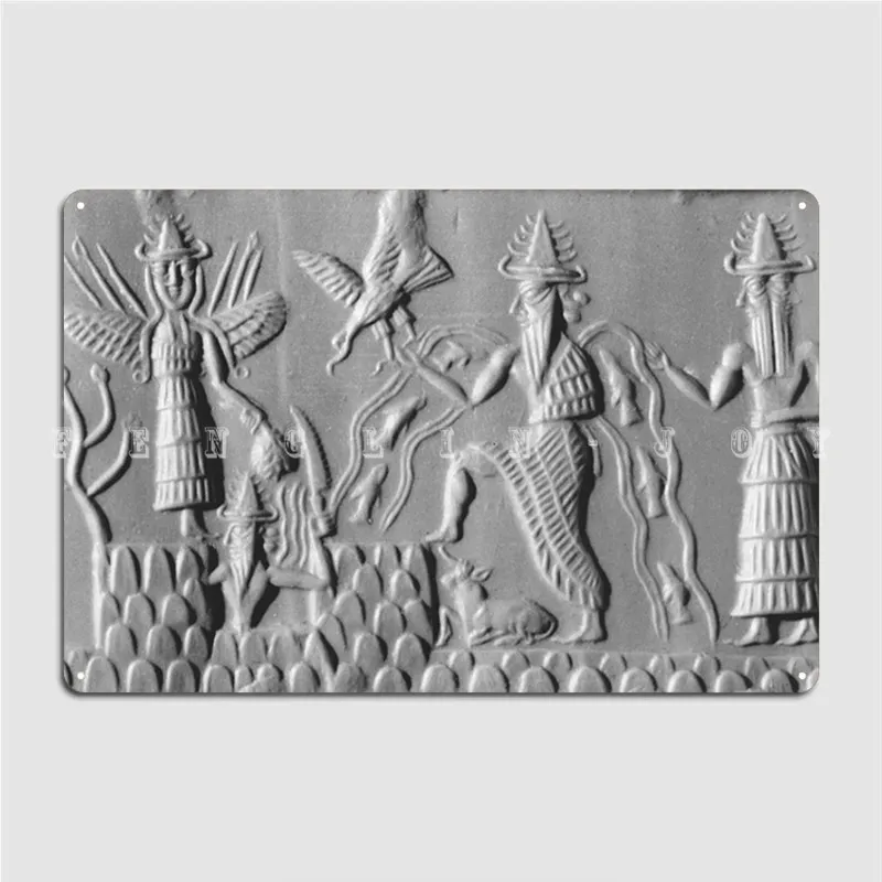Ufos In Ancient Art Anunnaki Three Members Of The Anunnaki Sumerian Poster Metal Plaque Bar Cave Decoration Tin Sign Poster