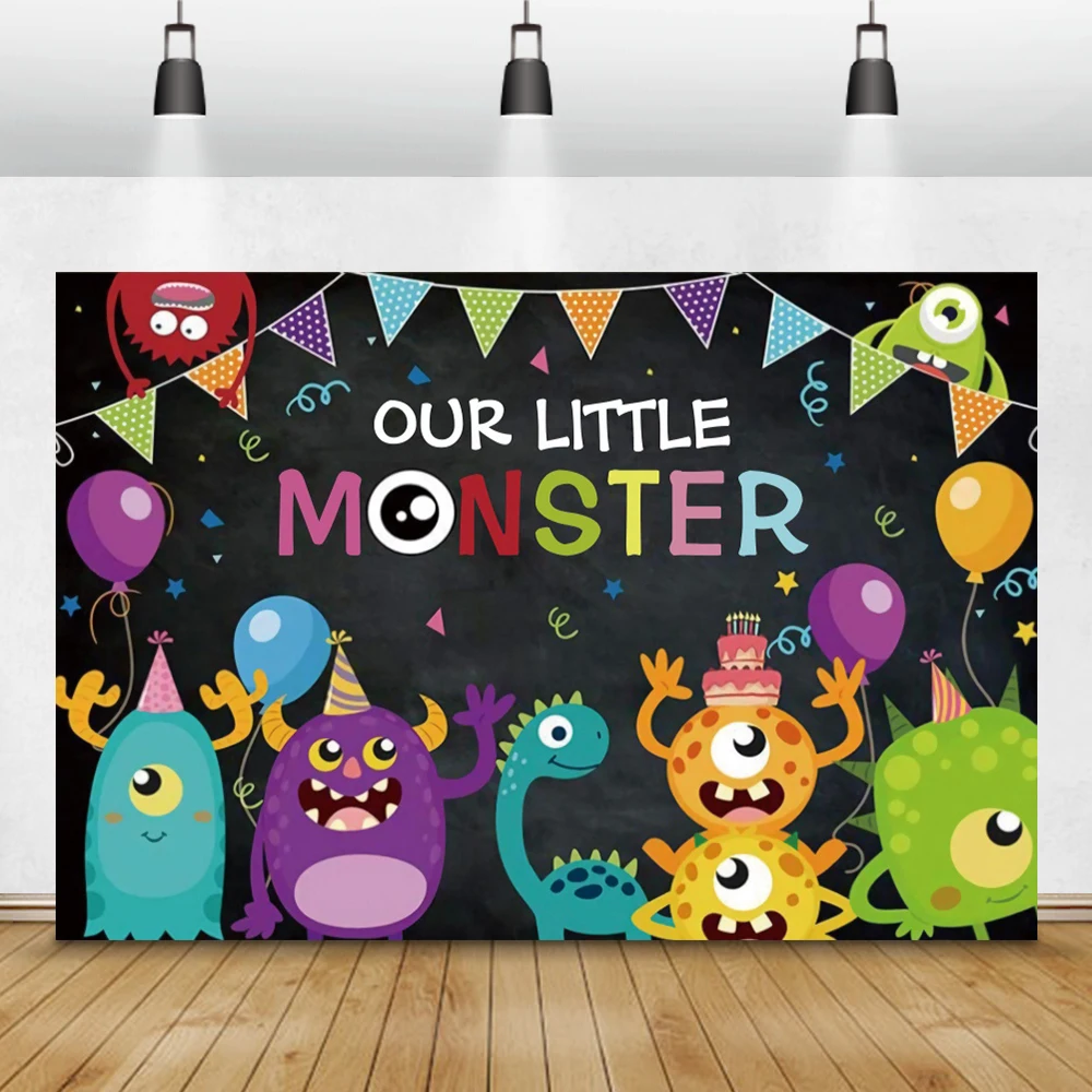 Laeacco Little Monster Newborn Backdrops Colorful Flags Balloons Stars Custom Birthday Photography Backgrounds For Photo Studio