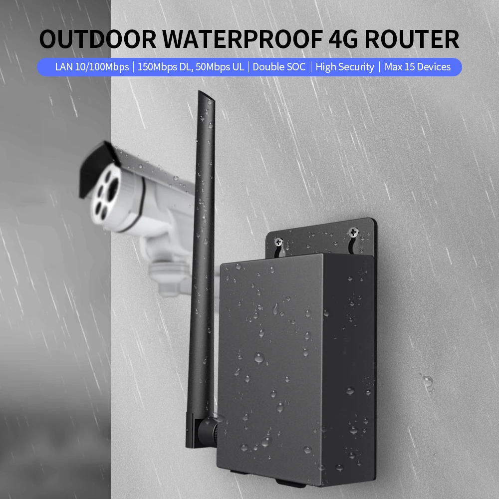 Outdoor 4G LTE Wifi Router SIM Mobile Wireless CPE 5dBi Antenna Wall Mount Waterproof Router for IP Camara up to 15 Devices