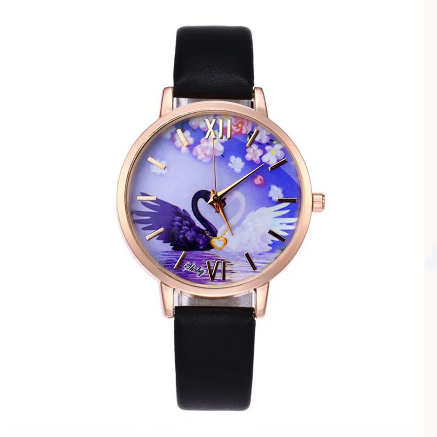 Shsby-Reloj de pulsera con correa de cuero de estilo chino para mujer, de cuarzo, de oro rosa, informal