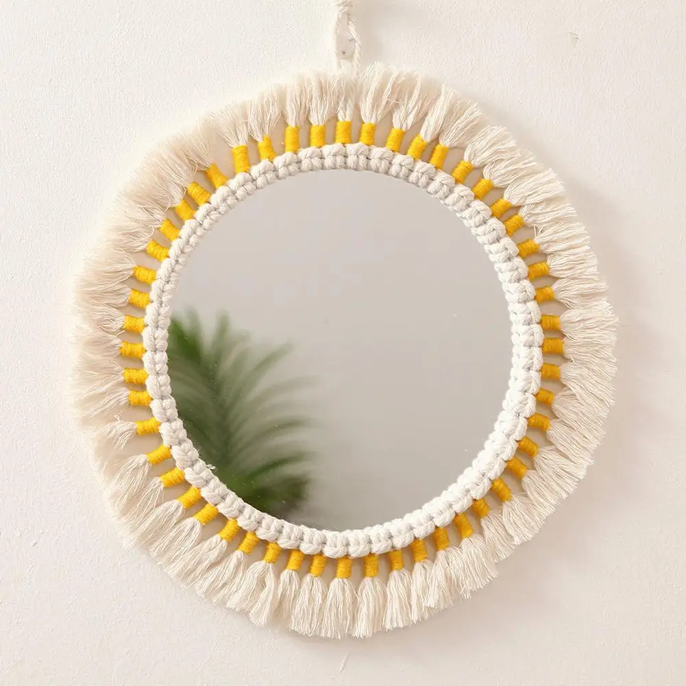 35cm Round Mirror Macrame Mirror Wall Boho Home Decor for Apartment Living Room Bedroom Baby Nursery Dorm Nordic Style