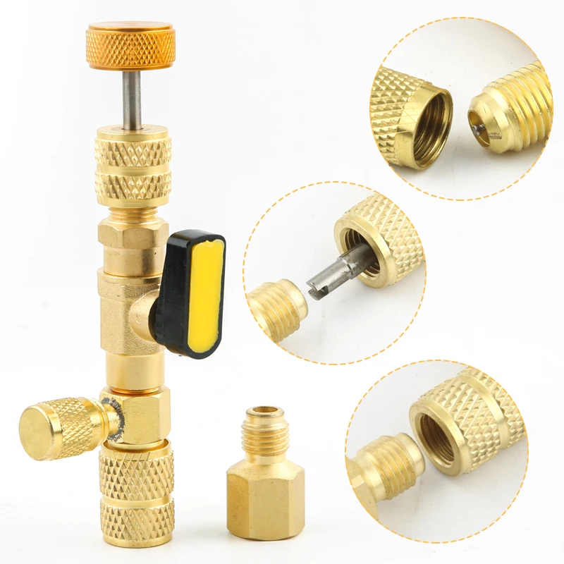 Herramienta de instalador de núcleo de válvula R410A R22 con puerto Dual tamaño 1/4 y 5/16 para sistema HVAC R404A, R407C, R134A, R12, R32