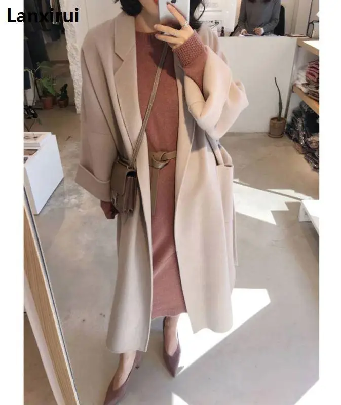 

New spring autumn women jacket long coats female Blends woolen warm overcoat ladies Fashion casual coats AC345