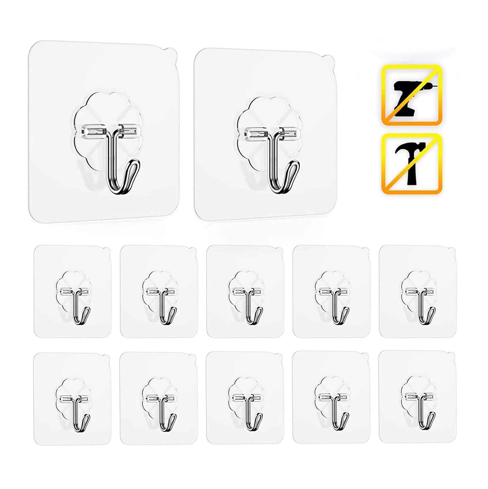 

Wall Hooks 13lb(Max) Transparent Reusable Seamless Hooks,Waterproof and Oilproof,Bathroom Kitchen Heavy Duty Self Adhesive Hooks