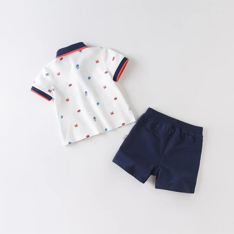 DBW13542 dave bella summer baby boys fashion print pockets clothing sets kids handsome short sleeve sets children 2 pcs suit