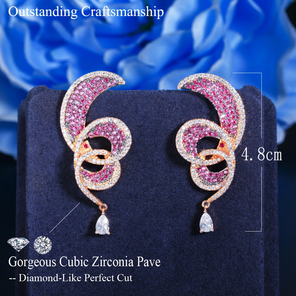 CWWZircons Geometric Red Cubic Zirconia Long Dangle Drop Luxury Earrings for Women Wedding Engagement Party Wear Jewelry CZ901