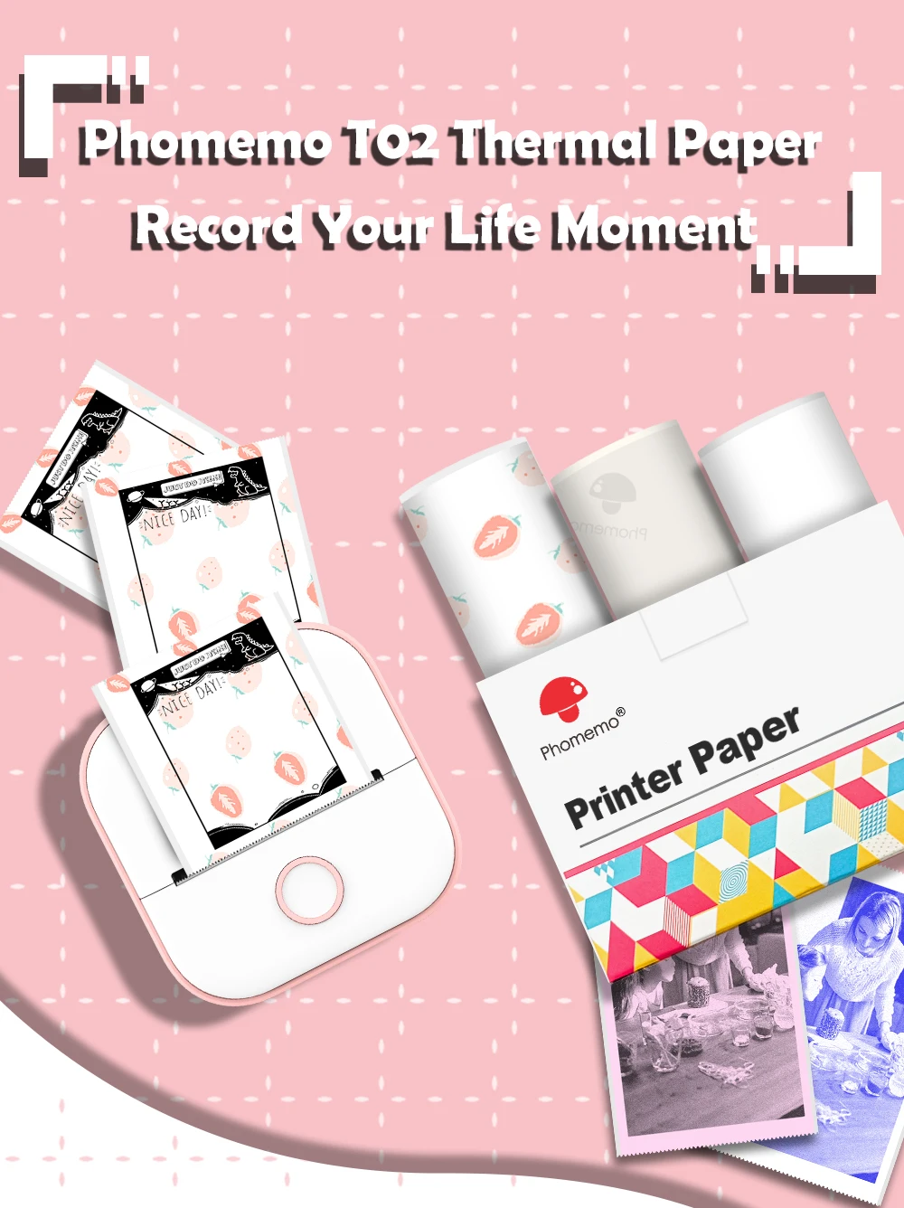 Phomemo 3 Rolls Self-adhesive Transparent Sticker Thermal Paper for T02 M02X Label Sticky DIY Photo Texts Study Notes Printing