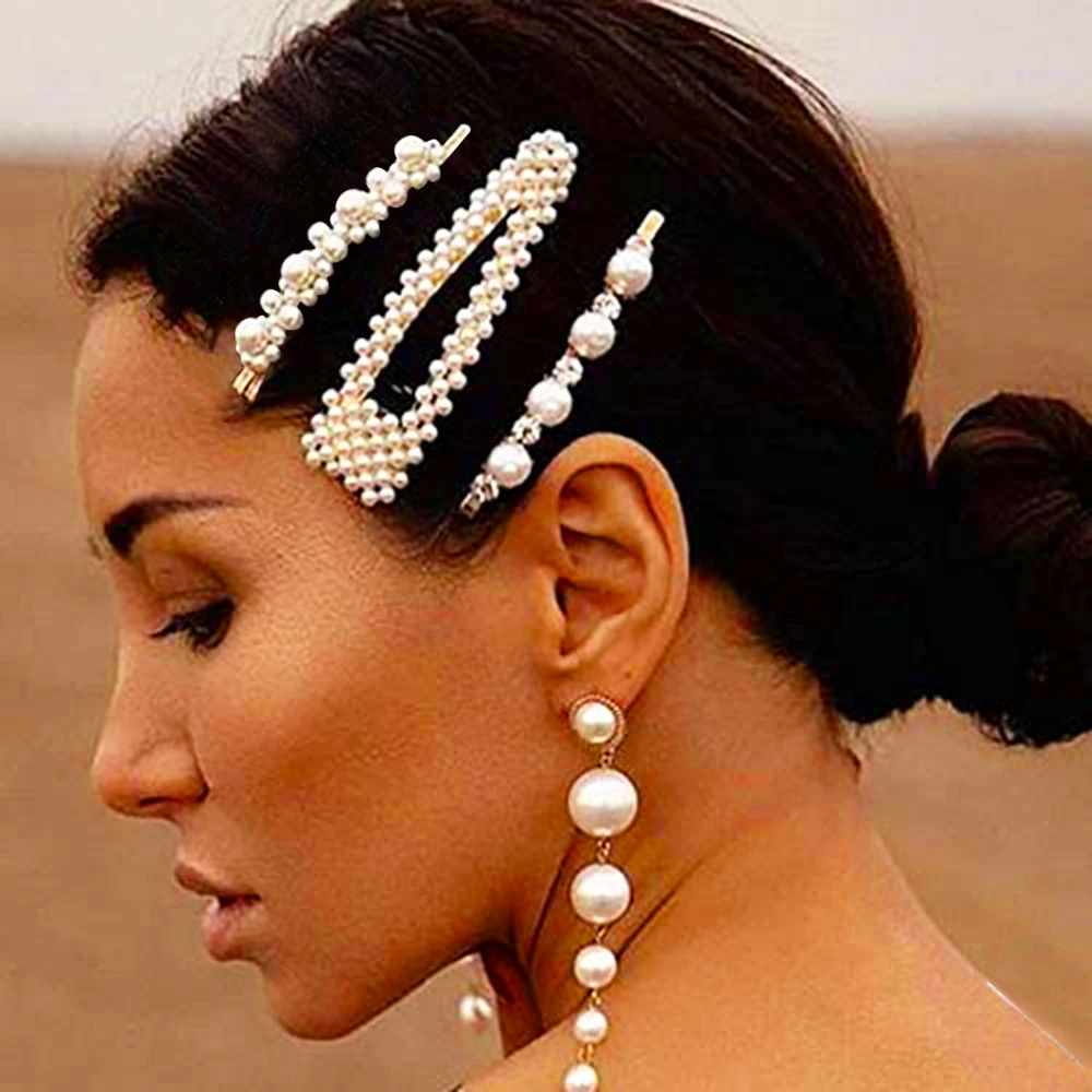 1 Set Simulated Pearl Hair Barrette For Women 2022 Simple Geometric Hair Clips Vintage Heart Love Hair Accessories Headwear