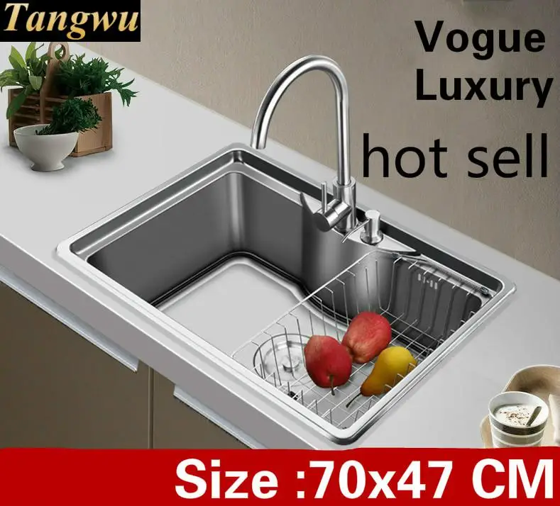 

Free shipping Apartment wash vegetables standard kitchen single trough sink luxury 304 stainless steel 70x47 CM