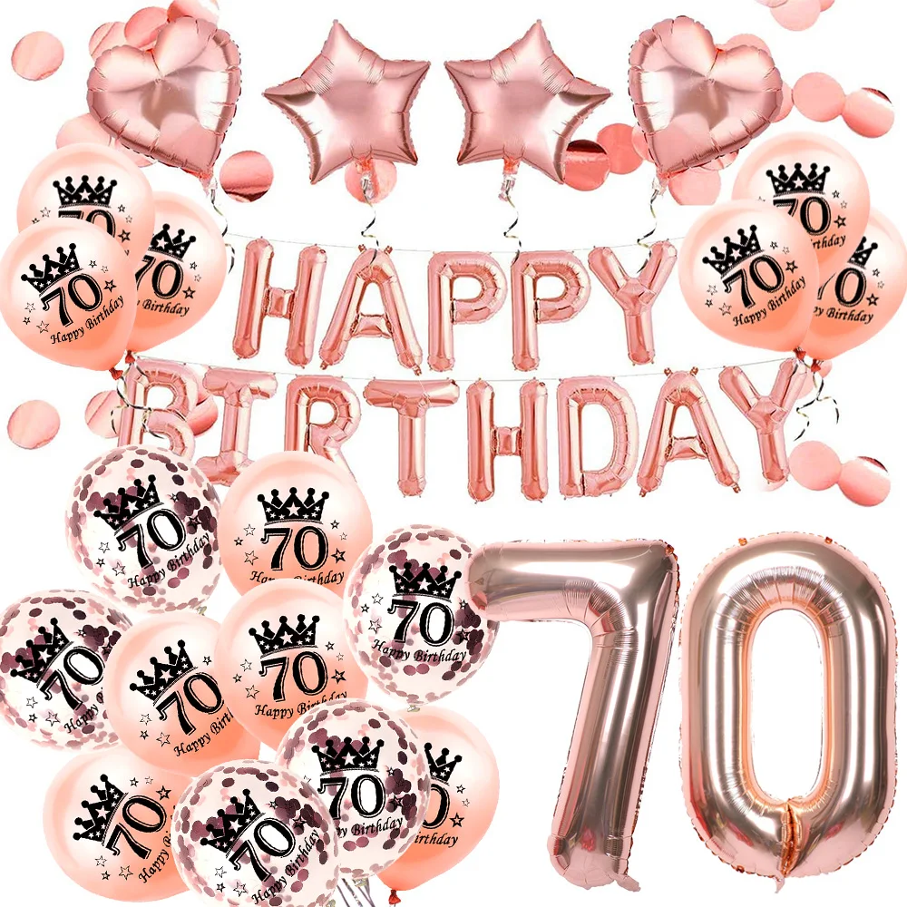 Amawill Happy 70 Birthday Decoration Kit Set 70 Year Old Rose Gold Foil Helium Balloon Number 70th Birthday 70 Anniversary Decor