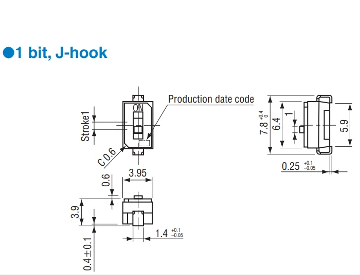 CFS-0102TA Gold-Plated Feet 2.54 Dial Switch 1-Bit Code 2P Patch