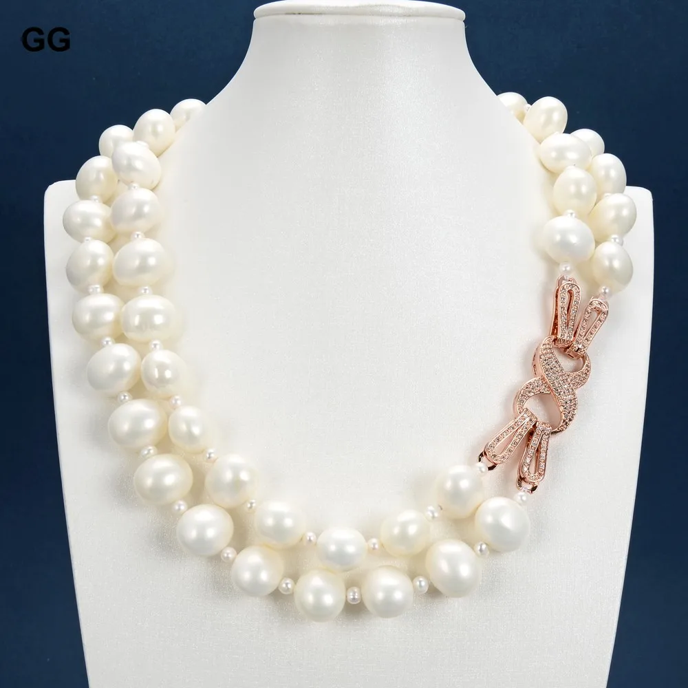 

GuaiGuai Jewelry Natural White Pearl And 19mm Sea Shell Pearl Necklace Rose Gold Plated CZ Clasp For Women