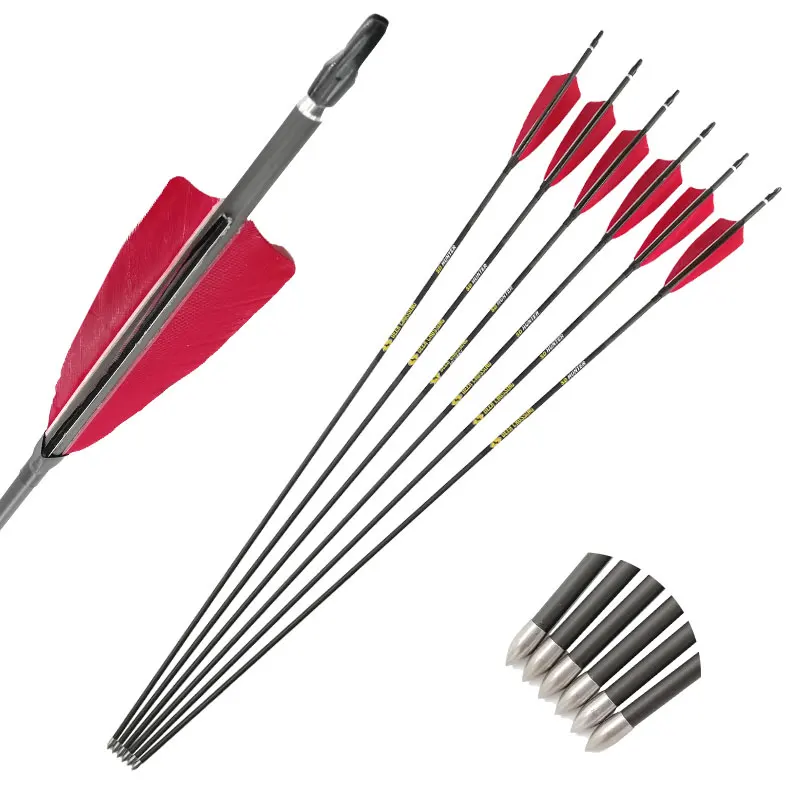 6/12pcs Carbon Arrow Spine 500 600 700 800 900 ID4.2mm Shaft Turkey Feather Vanes  Compound Recurve Bow Longbow Hunting