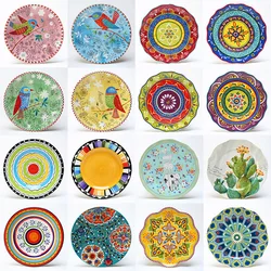 8 Inch Ceramic Plate Round Hand-Painted Flower Tableware  Fruit Salad Dishe Household Combination Plate Set Decorative Tableware