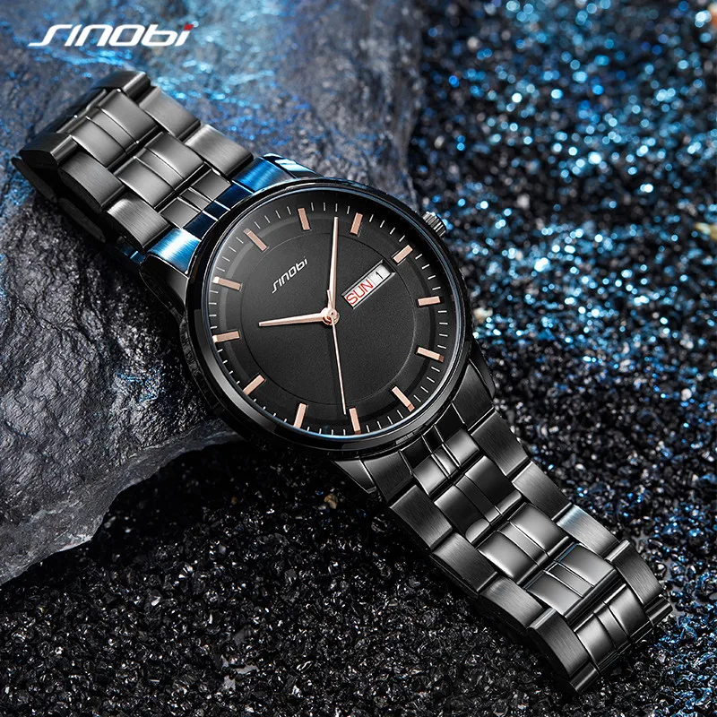 SINOBI High Quality Men\'s Watches Brand Luxury Business Quartz Wristwatch Fashion Stainless Steel Sport Clock Relogio Masculino