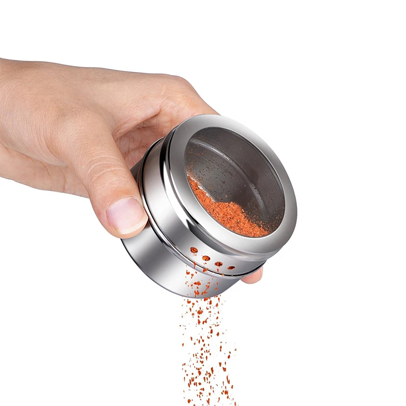 

Магнитные банки для специй LMETJMA, банки для специй из нержавеющей стали с прозрачными крышками-шейкерами, банки для хранения перцовых специй с этикетками для специй KC0050