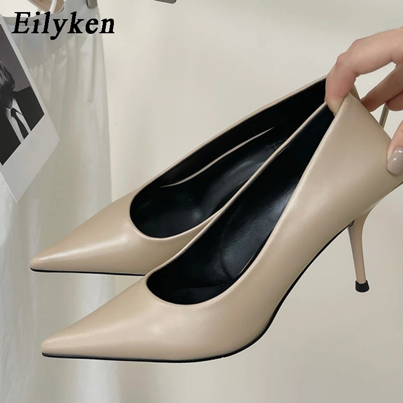 Eilyken High Quality Pu Leather New Sexy Shallow Pointed Toe Woman Pumps Thin High Heels Fashion Dress Sandals Ladies Shoes