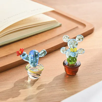 Handmade Glass Cactus Figurines Ornaments Desktop Craft Adornment Creative Colorful Cute Miniature Plant For Home Decor