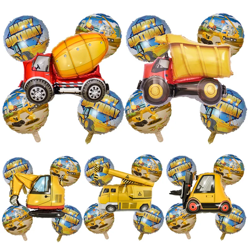 5pcs Cement Truck Crane Excavator Helium Balloons 18inch Construction Project Car Foil Ballon Birthday Party Decorations Globos