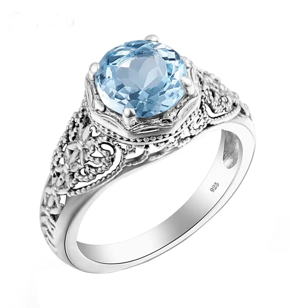 Marka kobiety Fine Jewelry srebro akwamaryn pierścionek kamień szlachetny ślub przyjęcie zaręczynowe akcesoria kostiumowe moda