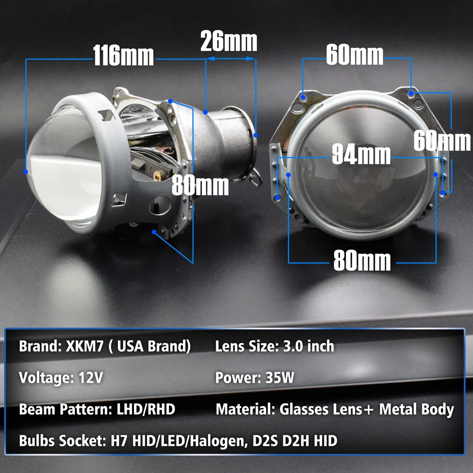 Bi-xenon Projector Lens For Hella 3R Frame 3-Inch H7 D2S HID LED Halogen Lens Headlight Retrofit Car Accessories Full Metal Kit