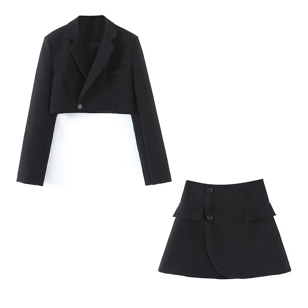 XEASY 2021 Women Two-piece Set Solid Vintage Office Lady  Single Button Short Blazer Female Casual Slim High Waist Skirt Suit