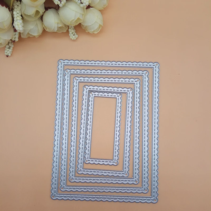 Scallop Rectangle Stitched Sewing line Frame Cutting Dies Scrapbooking Dies Metal Embossing Stamps and die for Card Making DIY