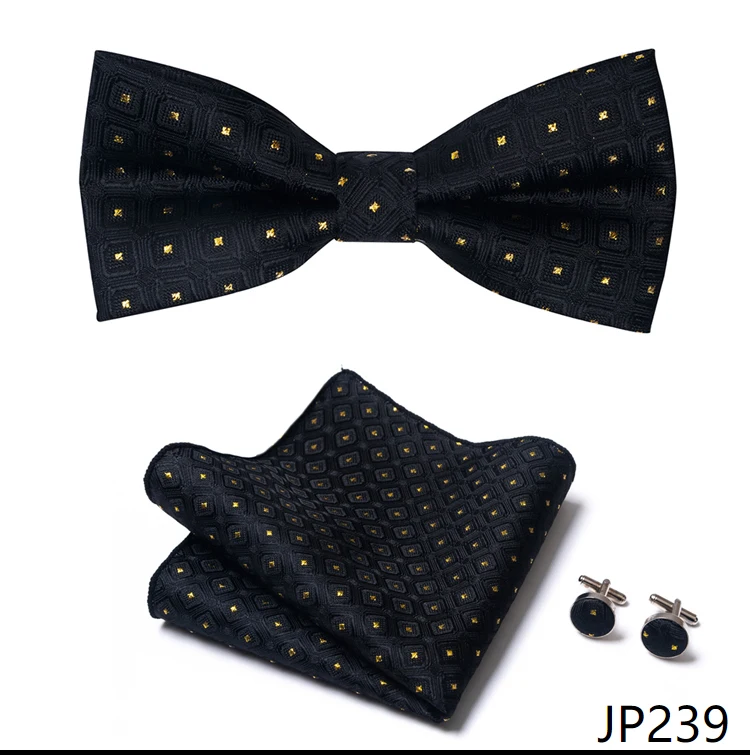 Great Quality Silver Office Butterfly Hanky Cufflink Set Bowtie For Men Geometric Hombre Formal Clothing
