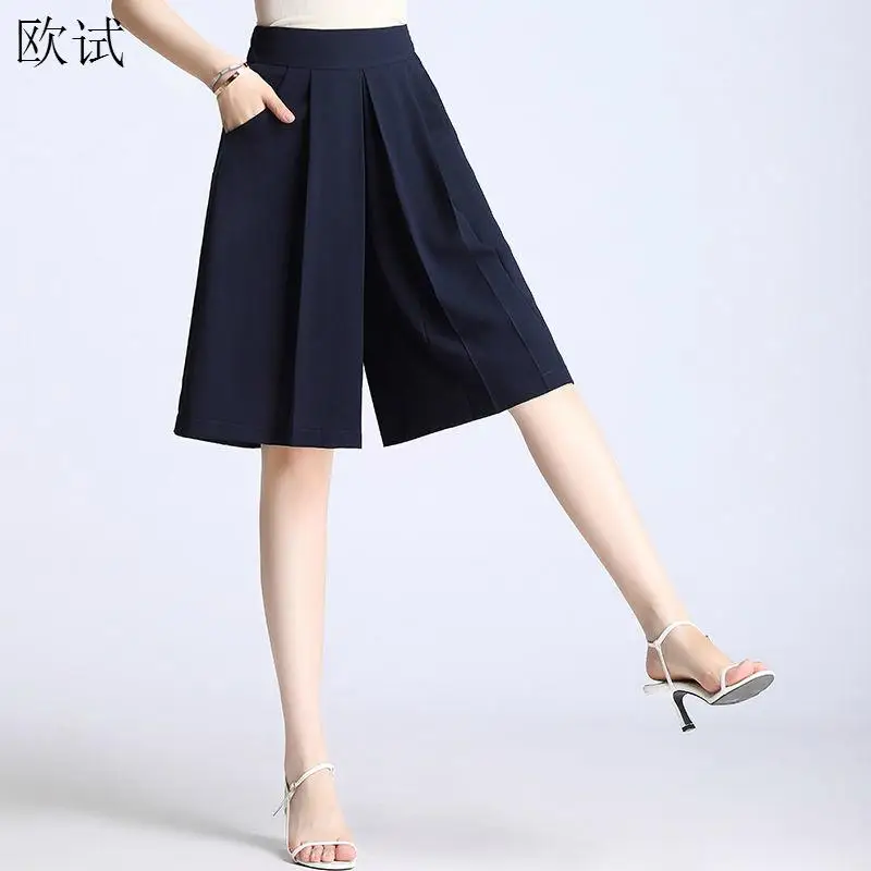 Oversized Chiffon Skirt High Waisted Shorts for Women Summer Woman Black Ladies Bermuda Womens Shorts Wide Leg Short Pants