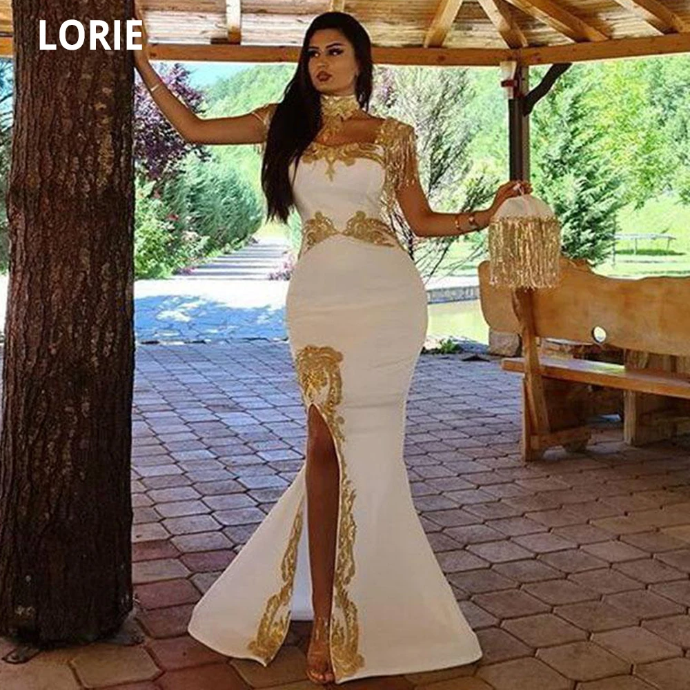 LORIE elegante abito da sera caftano marocchino sirena Dubai Appliques in pizzo dorato formale Prom Party Celebrity caftano abiti 2021