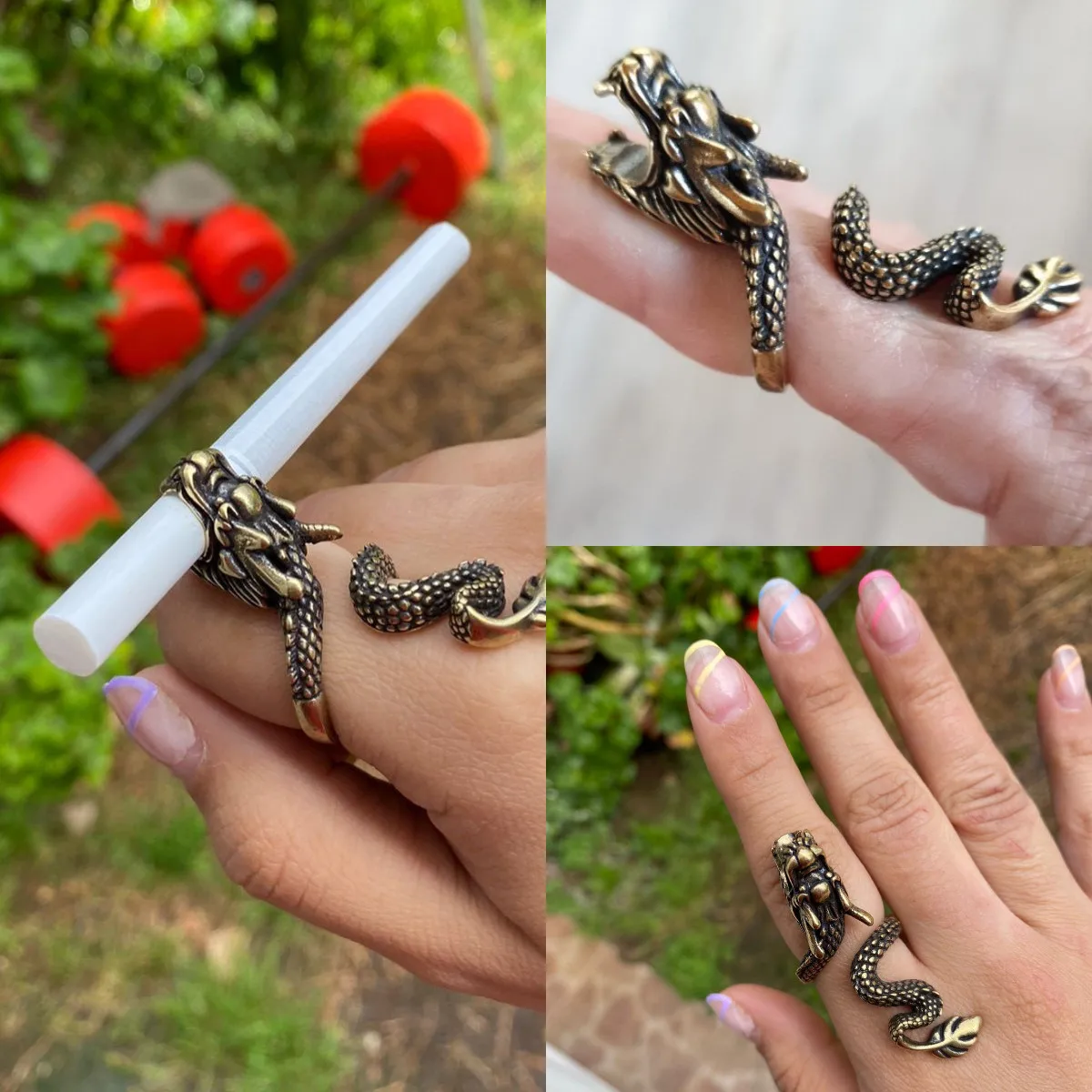 Retro Brass Dragon Cigarette Holder Ring