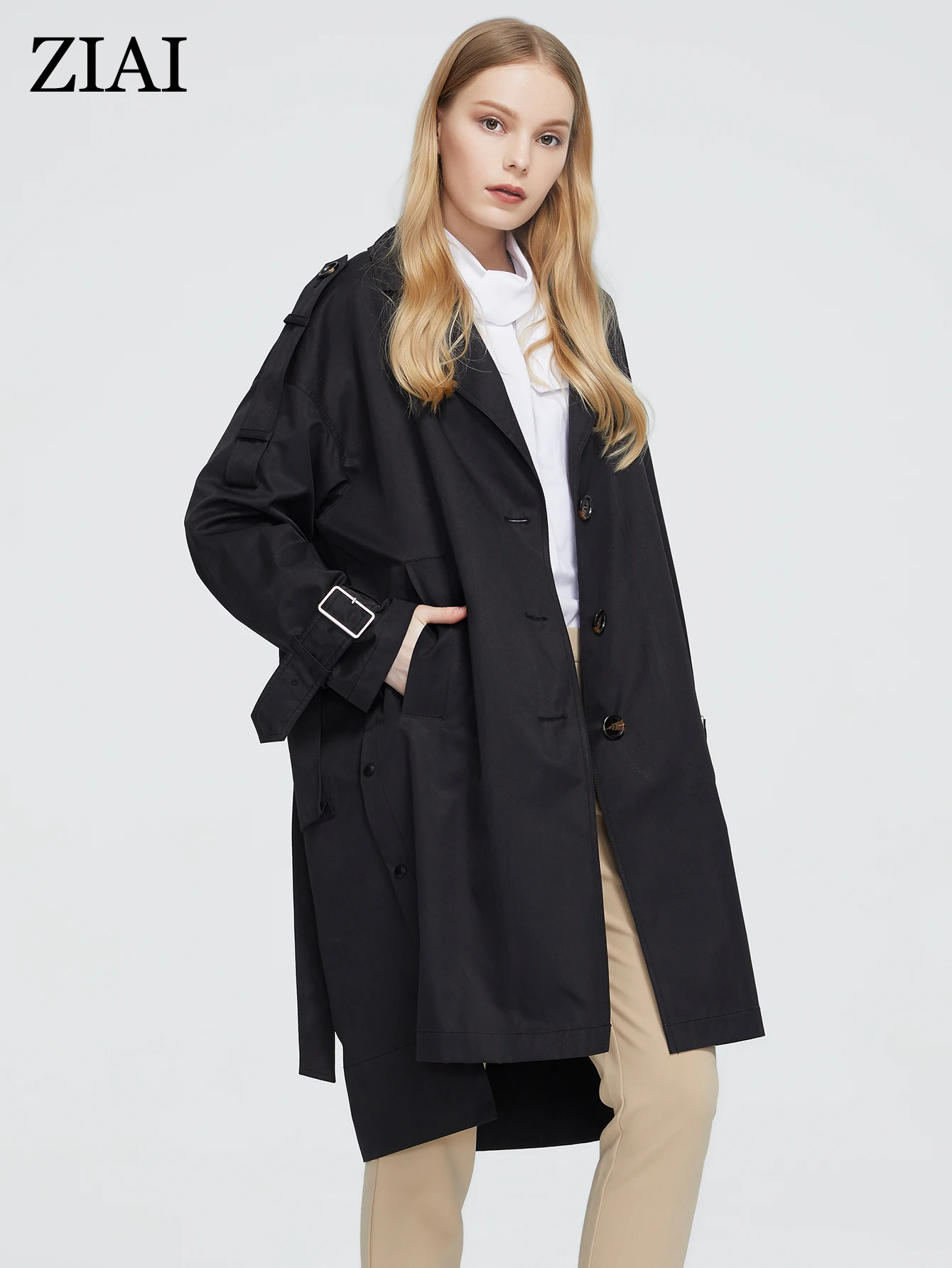 ZIAI 2022 New Spring Autumn Trench Coat long Fashion Windproof hood large size black Windbreaker female clothing ZS-7511