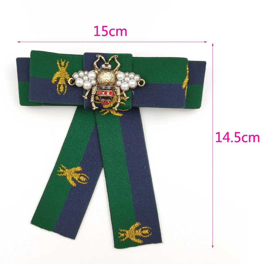 Bow Brooch For Women Fabric Strip Elegant bee Occupation Shirt Collar Tie Embroidery Patches Bee Badge Brooches Pin Jewelry