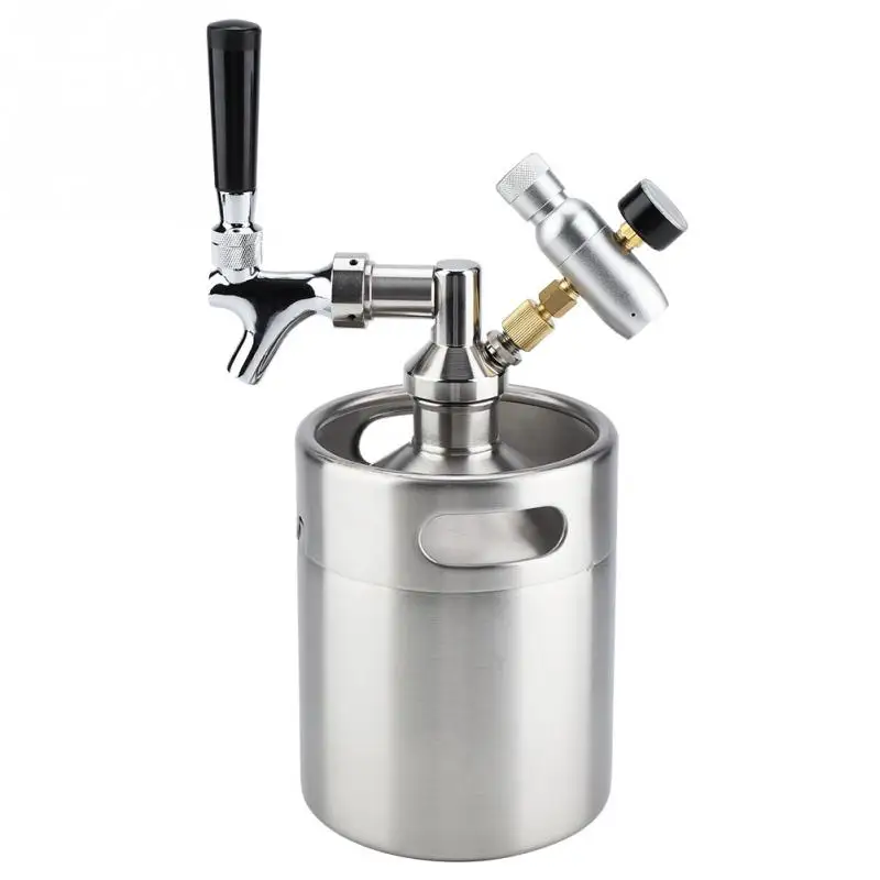 

2L Stainless Steel Beer Keg With Carbonator Cap Faucet Mini Barrel Beer Kegging Equipment Home Brewing Dispenser System