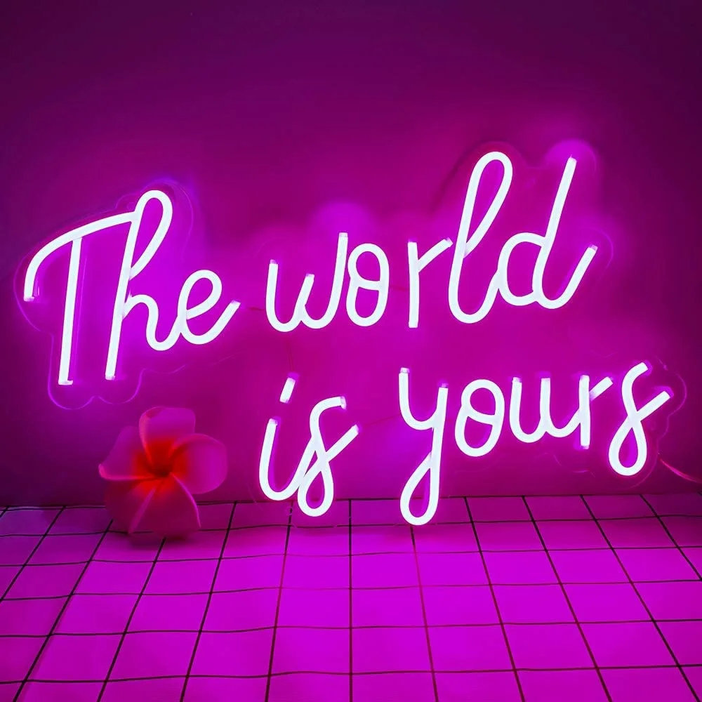 The World is Yours Neon Sign Light for Wall, Bedroom, Home, Office Decor Wall Sign for Holiday Party Gifts for Friends  Parents