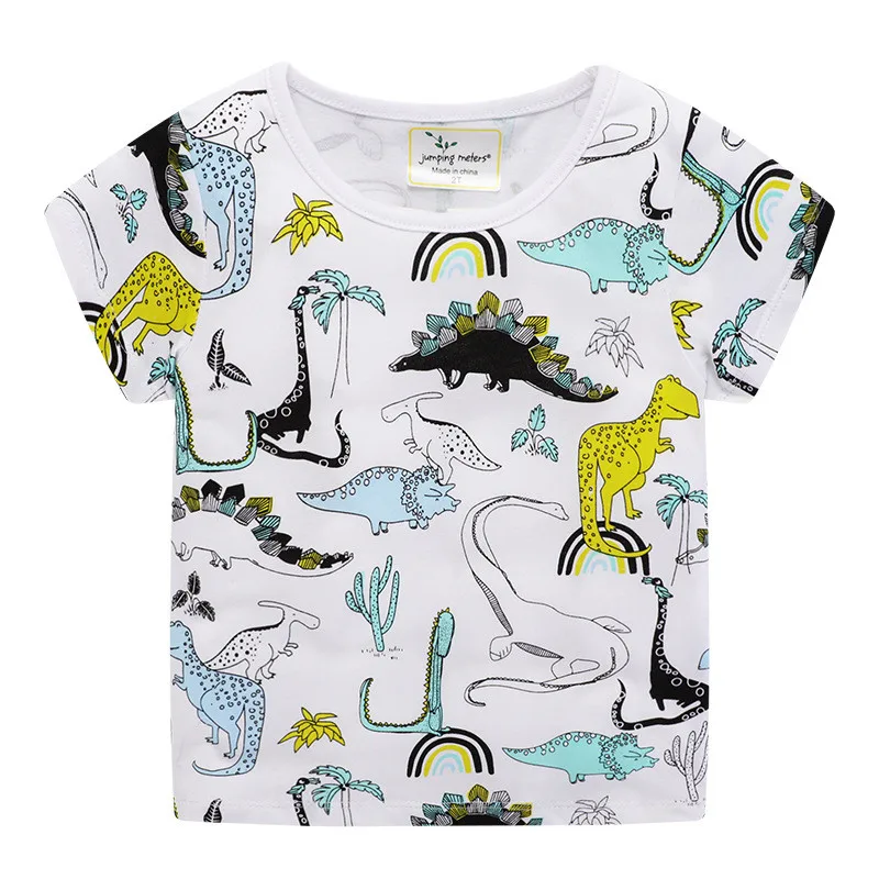 Jumping meters New Cartoon Animals Printed Baby Tees & Tops Summer Cotton Children Clothing Cute Fashion Boy T shirts Kids