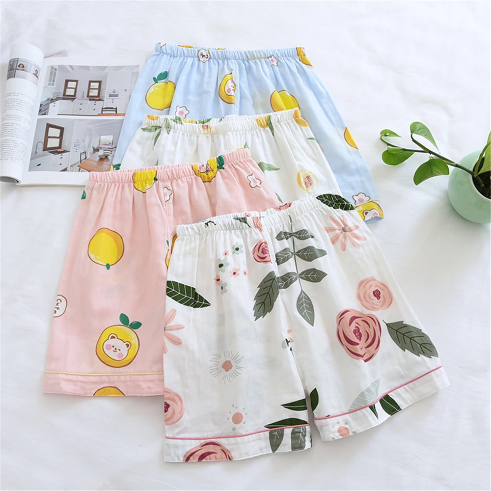 

Summer Women Sleep Shorts Cotton Gauze Pajamas Pants Printing Home Beach Bottoms Womens Thin Loose Casual Lounge Wear Sleepwear