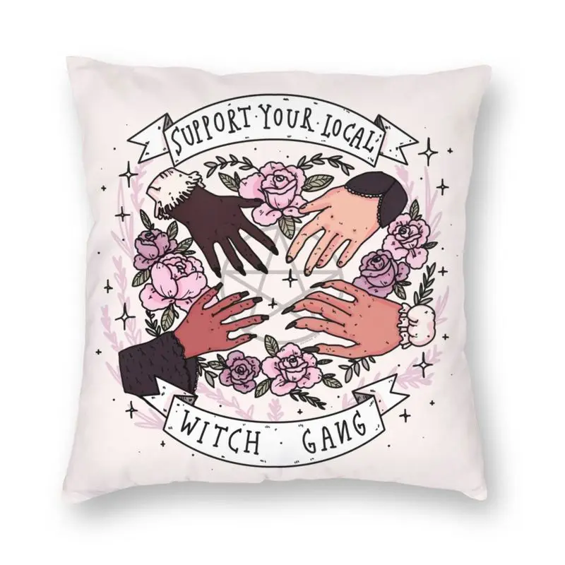 Support Your Local Witch Gang Cushion Cover Sofa Home Decorative Halloween Witchy Flowers Square Throw Pillow Case 40x40cm