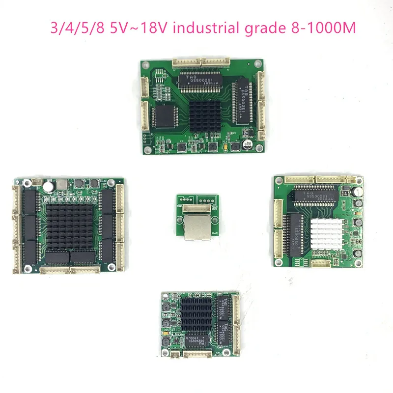 Módulo de interruptor Ethernet Industrial 3/4/5/8 puertos Unmanaged10/100/1000mbps tablero OEM Auto-sensing Placa de puertos 5V12V18V placa base