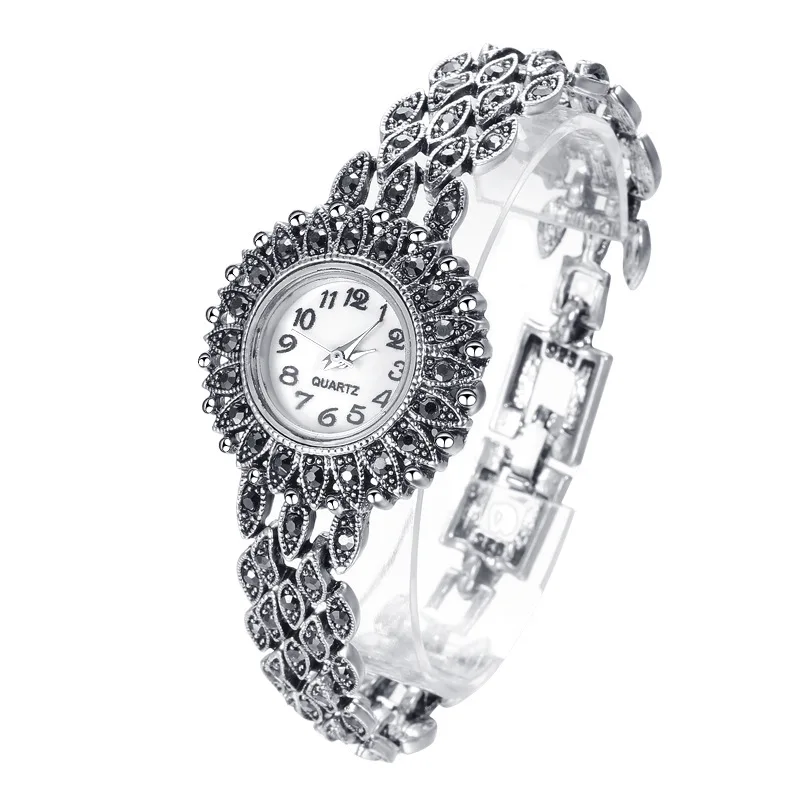 Top Quality Ancient Silver Plated Bracelets For Women Jewelry Exquisite Quartz Watch Accessories Female Fashion Watch Bracelets